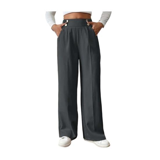 Damen Freizeithose Elastischer Hoher Bund Einfarbig Lange Hose mit Taschen Gerades Weites Bein Pendeln Arbeit Reisen Lässige Hose