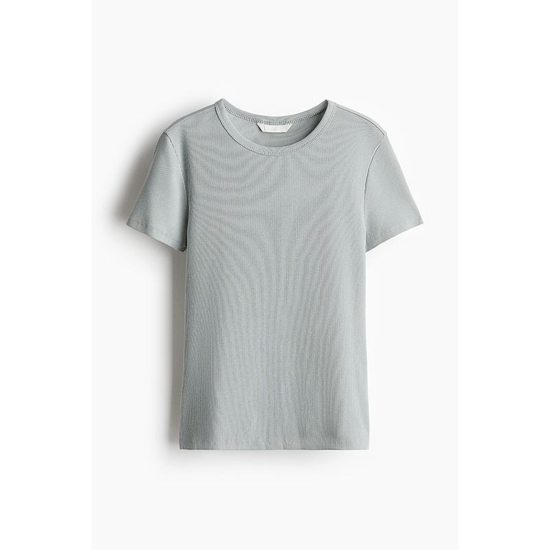 

Женская футболка HM 2025 Осень Новое поступление Мода Слим Короткий рукав Узкий вырез Прямой низ Топы 1260556 Light Blue Gray 165/96(M)