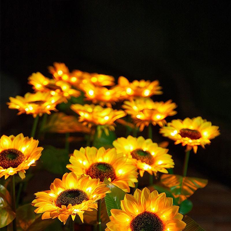 Solární slunečnicové světlo 1/3hlavé vodotěsné osvětlení trávníku květinové lampy na šířku pro domácí dekoraci zahradu