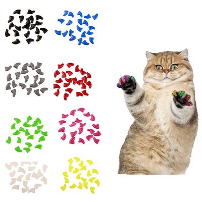 20 cappucci per unghie colorati in plastica morbida per gatti, copertura protettiva per artigli per zampe con colla