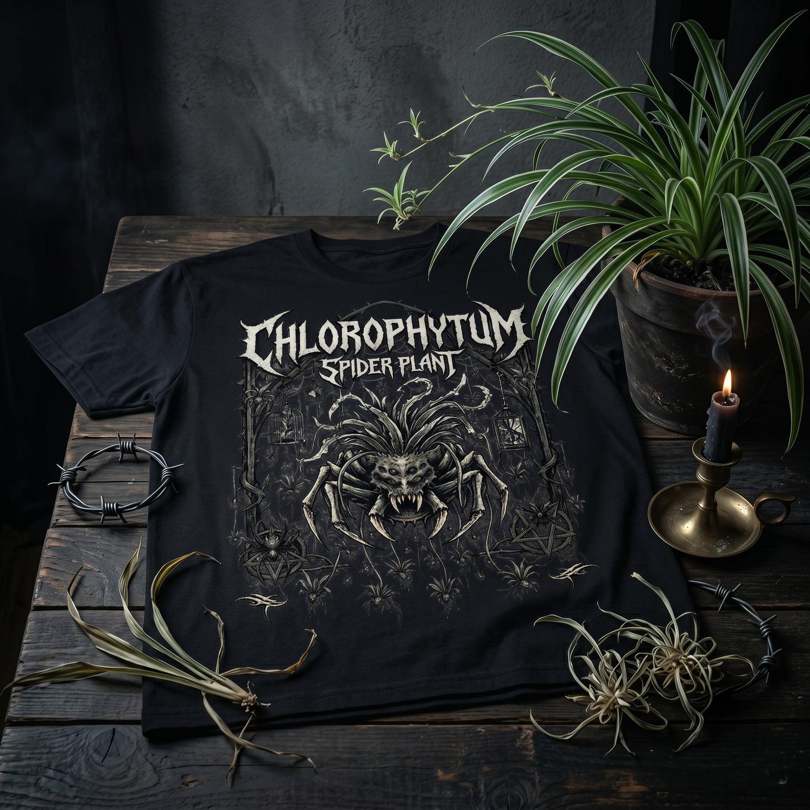 Spider Plant T-Shirt • Heavy Metal Botanical Tee • Gothic Gardener Apparel • Plant Parent Gift • Goth Plant Mom Shirt XL