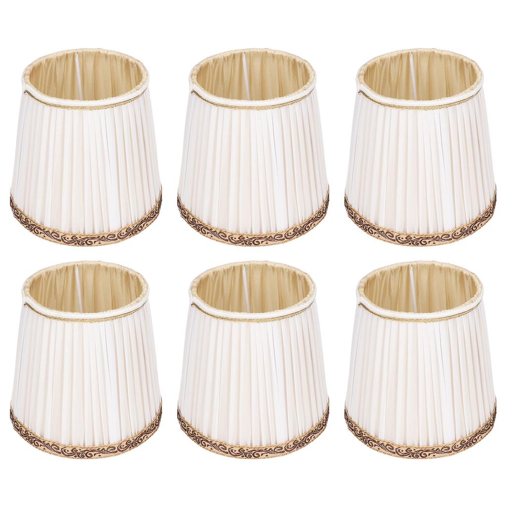 6Pcs Fabric Mesh Lamp Shade Clip On Lampshade Beige Golden Edge Style for E14 Chandelier Ceiling