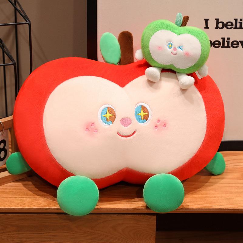 Green Apple Nap Pillow & Keychain Set: Red Apple Cushion for Sofa/Bed + Apple Pendant Keychain