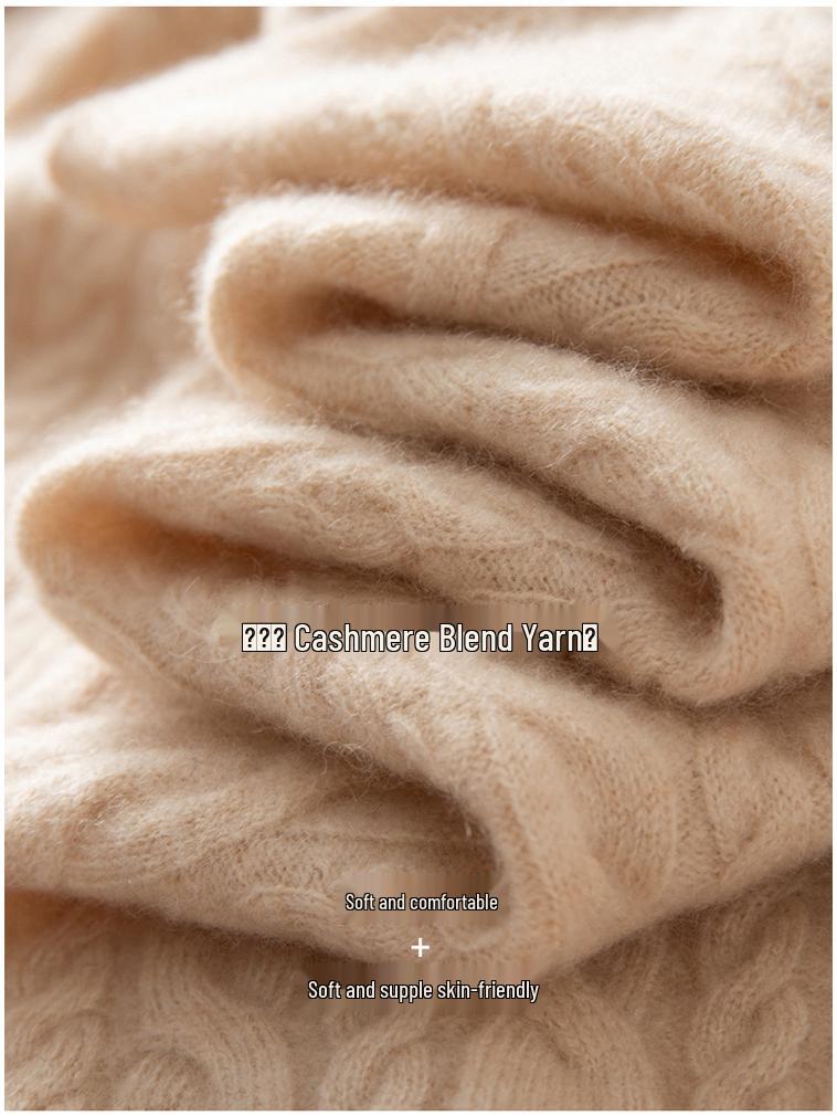 Women's Cashmere Cable Knit Round Neck Loose Sweater - Versatile, Simple, Autumn Winter Style