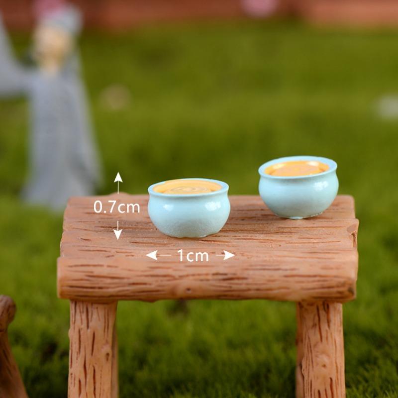 Mini Imitation Solid Wood Tables and Chairs Micro Landscaping Resin Square Wooden Tables Chairs Benches Miniature Ornaments