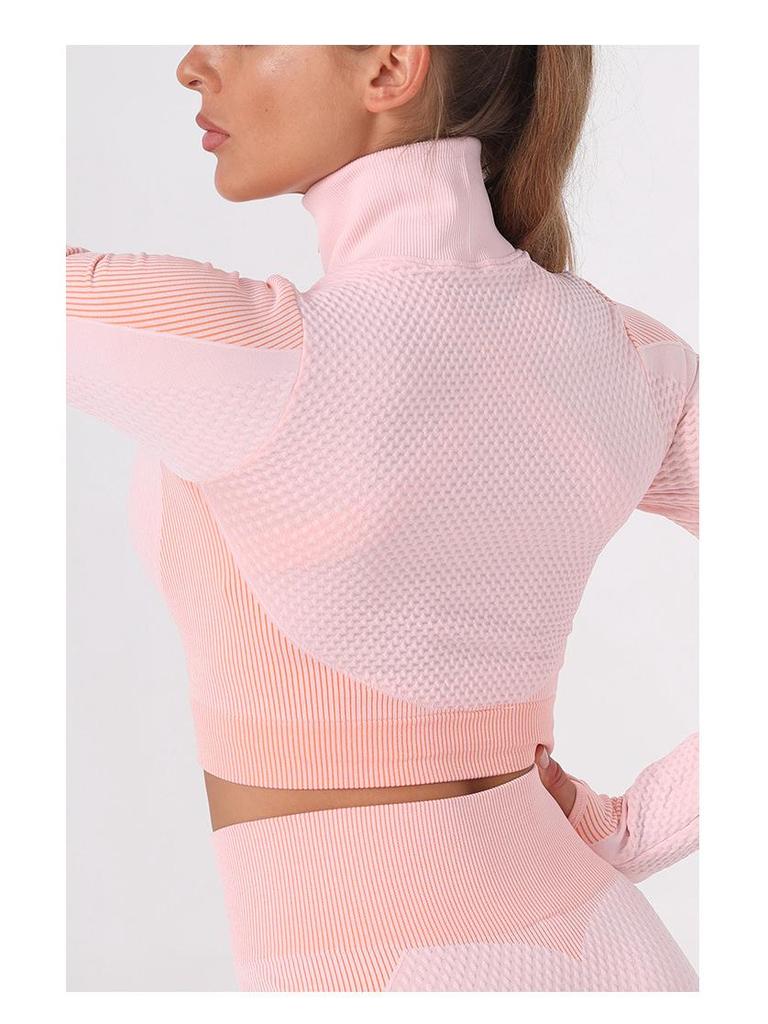 Bezešvá žebrovaná jógová bunda a sportovní souprava s vysokým pasem pro ženy - Rychleschnoucí pletenina pro nošení uvnitř i venku.