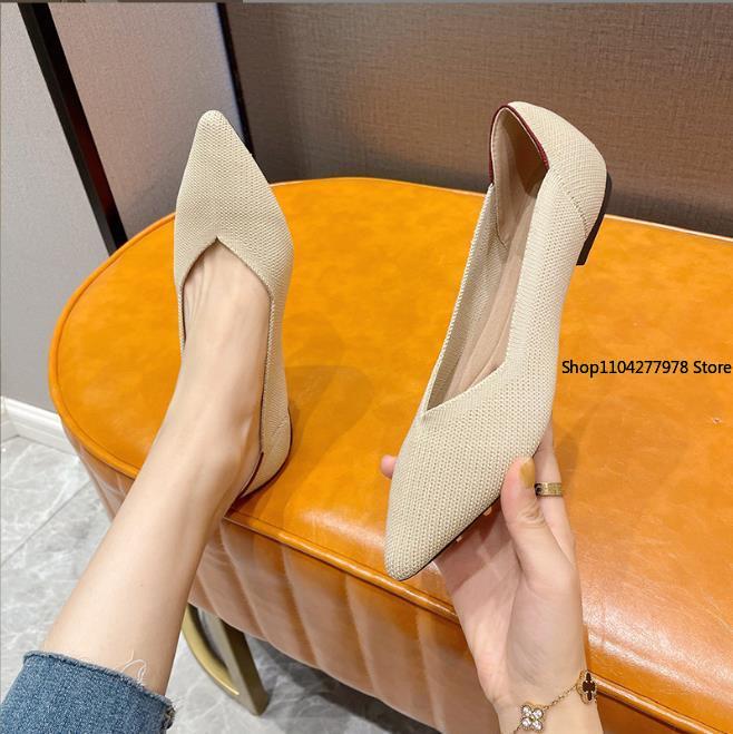 Fashion Spring and Autumn Flat Shoes Fashion Leisure Women's Flat Shoes Loafers Pointed Knitting Elastic Comfortable Boutique Shoes 43