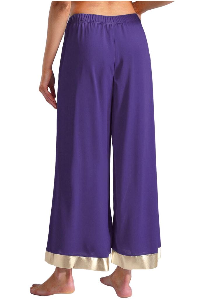S-XXL Womens Worship Praise Dance Costume Long Sleeve Asymmetrical Hem Dress and Wide Leg Pants Contrast Color Dancewear Outfits