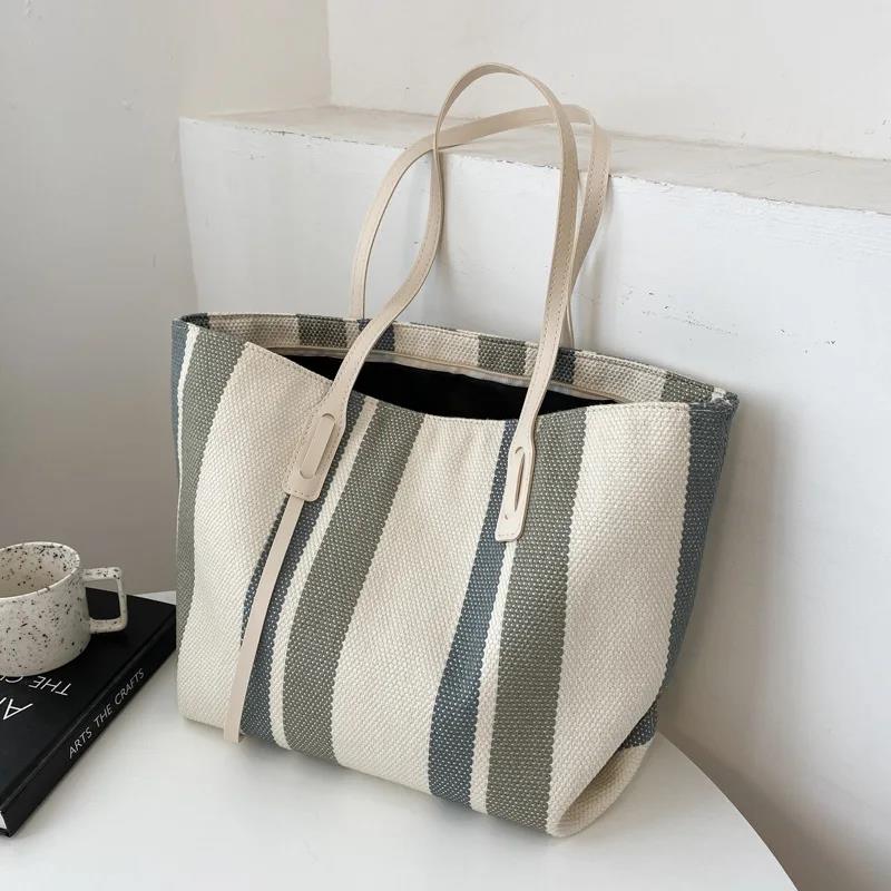 Raffia Summer Bags for Woman  Stripe Designer Shoulder Crossbody Shopper Storage Bag Women Casual Canvas Handbag Tote