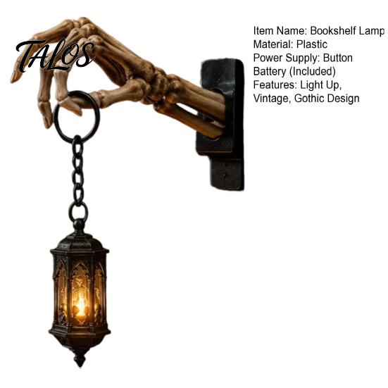 Dark Academia Home Accents Skeleton Hand Lantern Shelf Light, Warm LED Library Nightlight, Gothic Wireless Table Lamp Decorative Mini Bookshelf