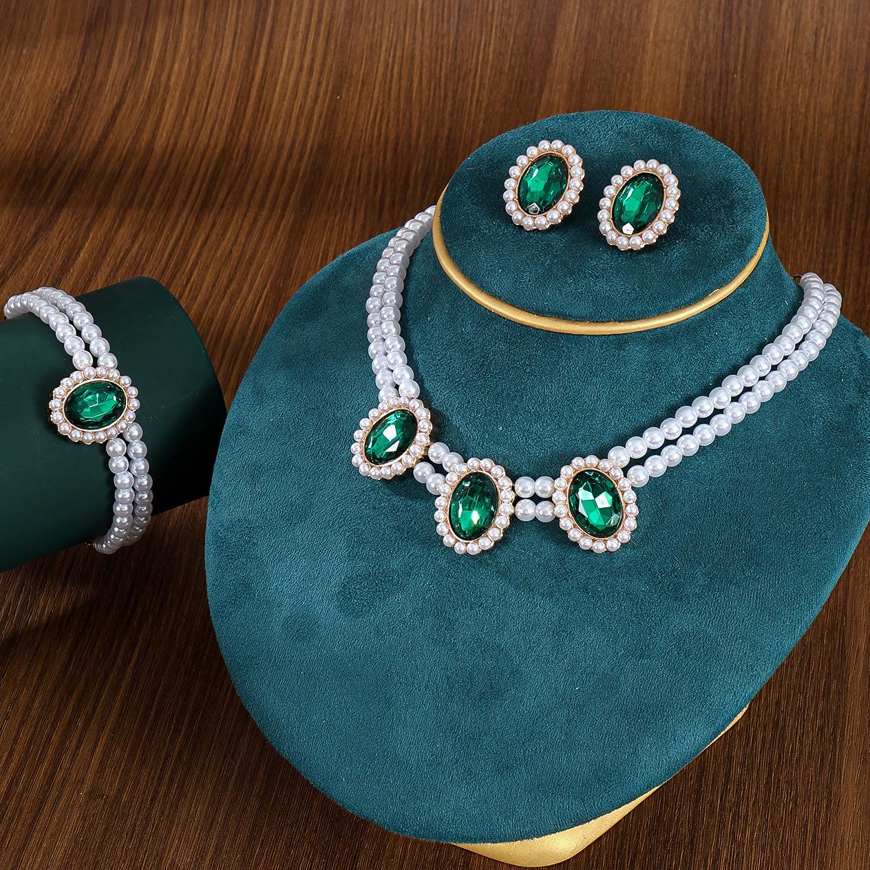 Jianla Geometric Crystal Necklace and Pearl Choker Set , Multi - Layer Fashion Jewelry for Women Daily Party зелёный