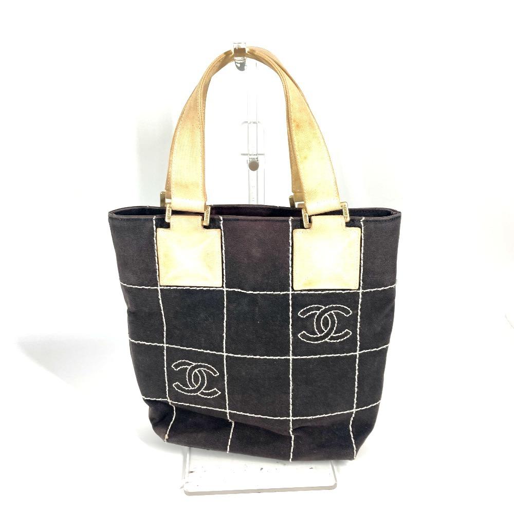CHANEL Chocolate bar CC CC Mark Bag Tote Bag Hand Bag Canvas Black/White