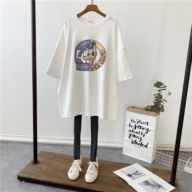 Women's Summer Maternity Cotton T-Shirt - Short Sleeve, Loose Fit, Stylish Mid-Length Print