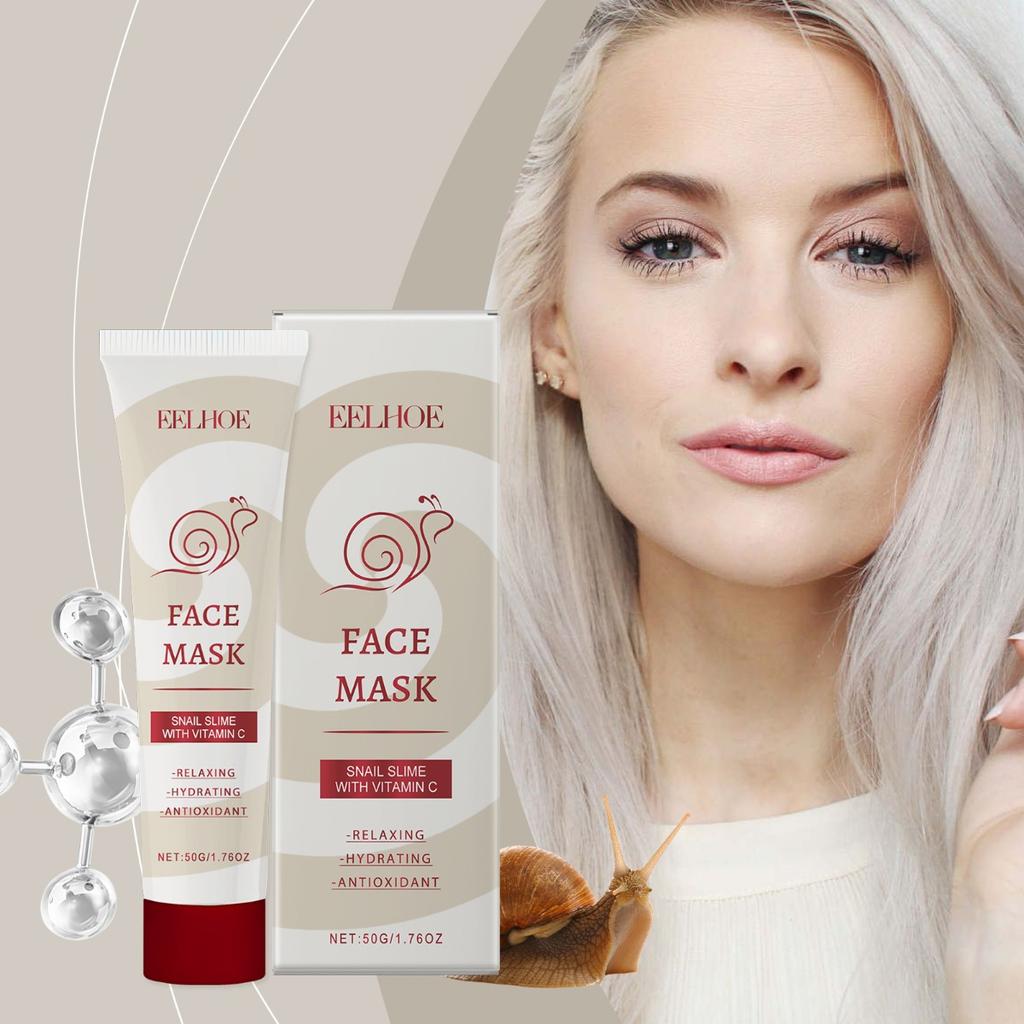 Hlemýždí maska s vitamínem C pro jemnou hydrataci, zpevnění a zjemnění pórů; Péče o obličej s hydratačními a čisticími účinky