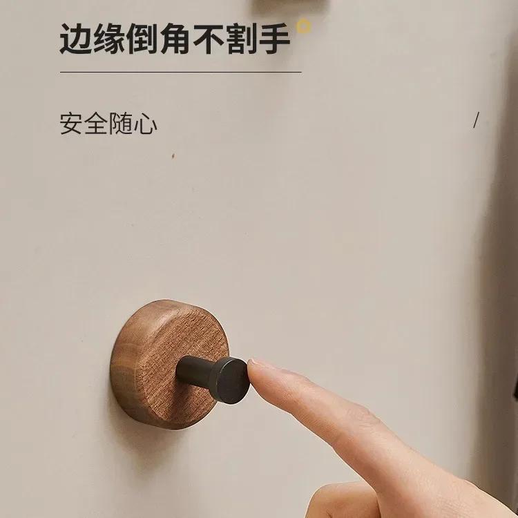 Self-adhesive New Simple Solid Wood Hook Walnut Hanging Hanger Bathroom Wall Hook Bedroom Coat Storage Rack Home Towel Key Decor