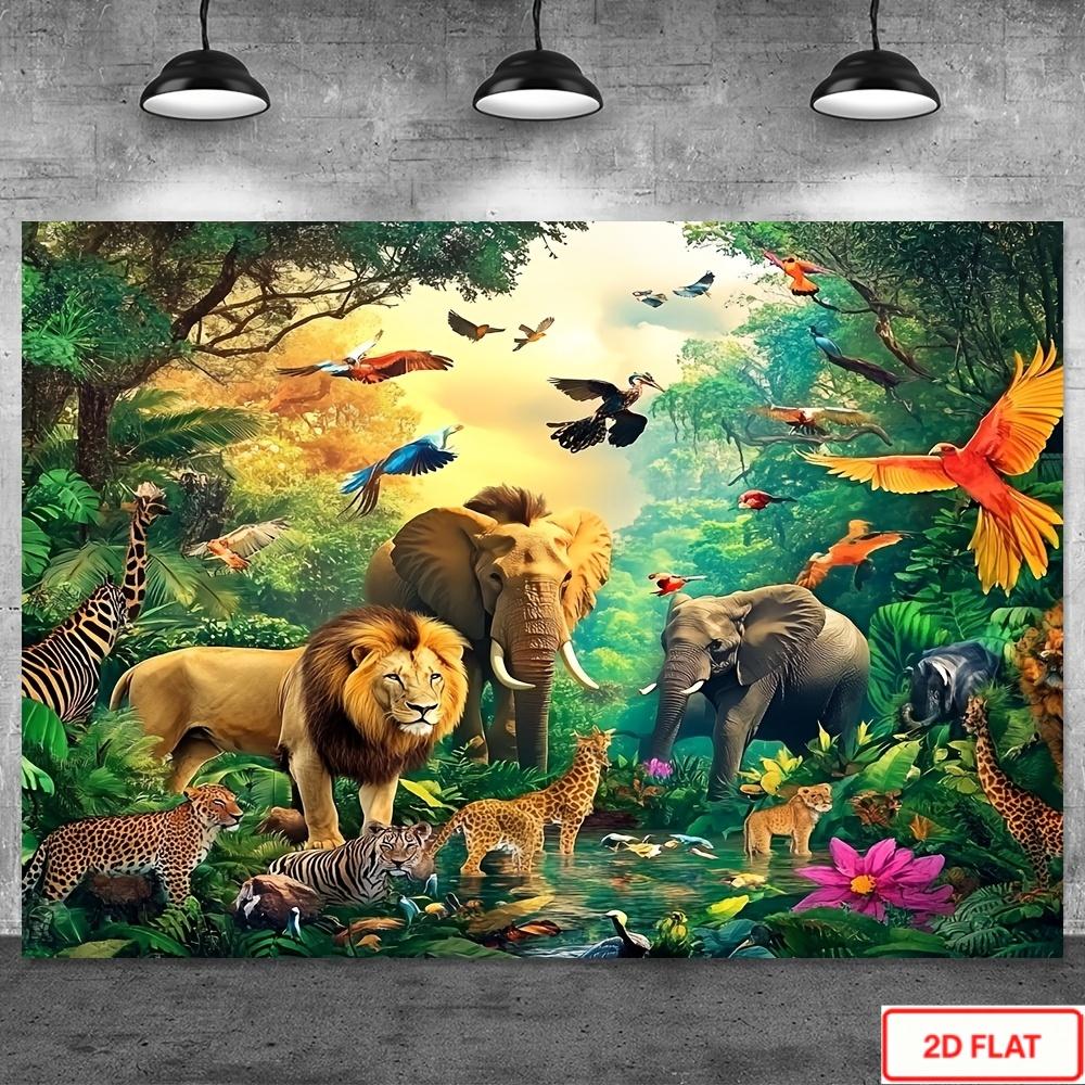 1 Piece of Jungle Exploration Animal Party Backdrop - Vivid Wildlife Scene