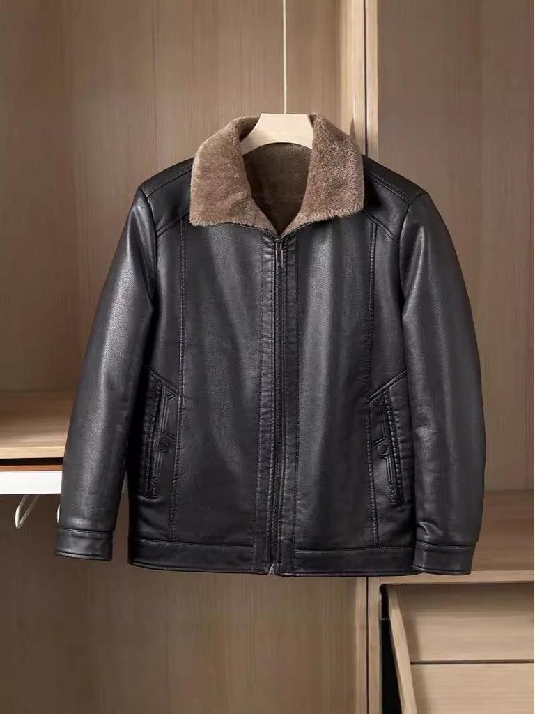 Men's Leather Jacket for Winter and Autumn - Thick Velvet Lining, Casual & Warm 