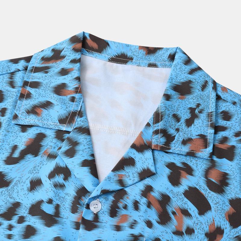 3D Tištěná Leopardí Košile Pro Muže Ležérní Módní Letní Krátký Rukáv Havajská Plážová Košile Osobnost Límec Knoflíková Blůza