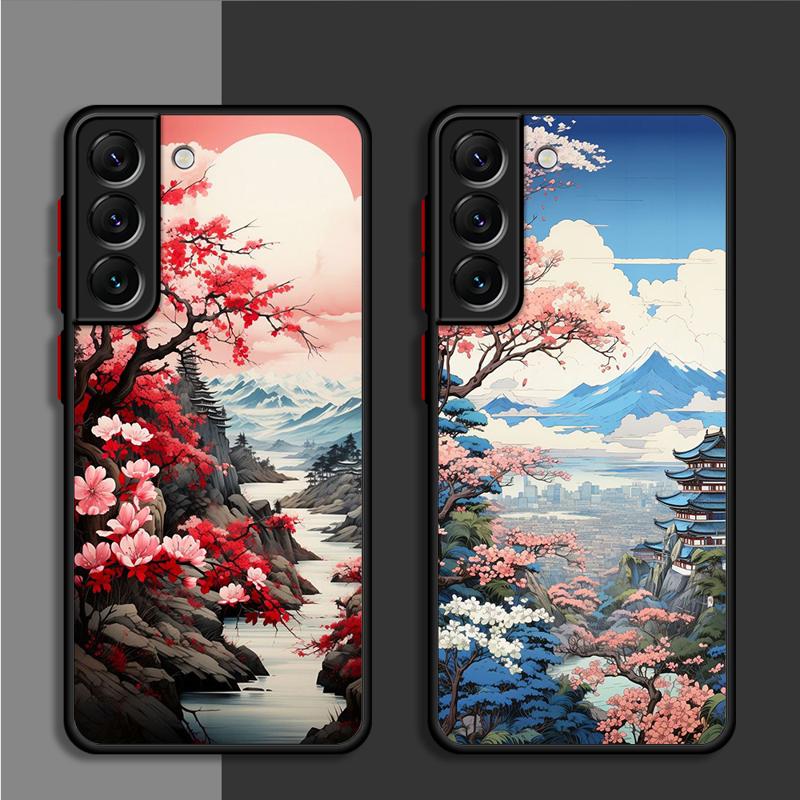 Japanese Landscape Cool Matte Case For Samsung Galaxy S24 S22 S23 S20 S21 FE S10 Plus Capa Note 20 Ultra 10 Lite Phone Fundas