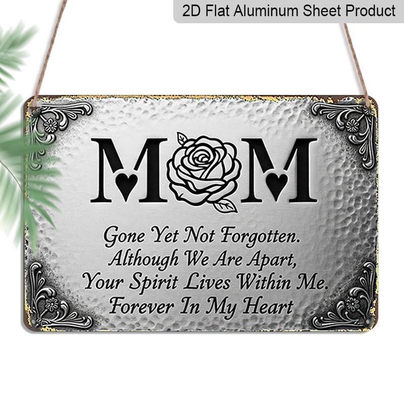 

2D Flat, 1pc Mom Remembered Loved Forever in My Heart Memorial Plaque Sign - Retro Floral Wall Sign with Aluminium, Farmhouse Porch Decor Suitable 20*30cm