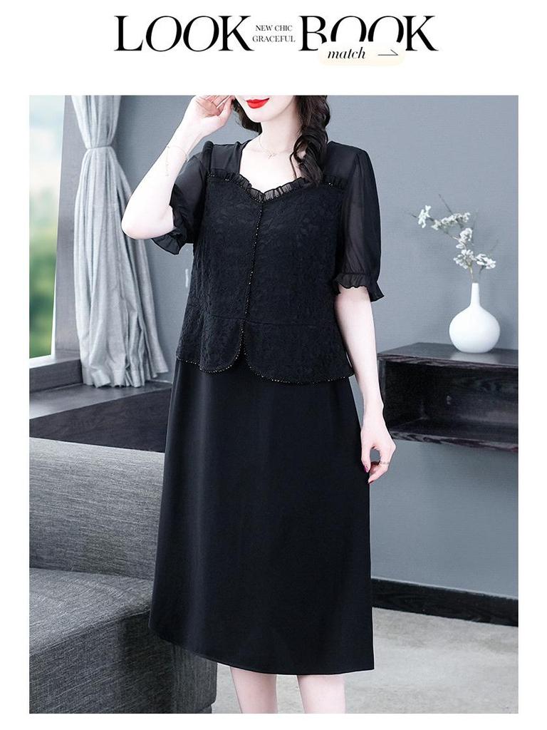 2025 Summer Fashion Plus Size Chiffon Two-Piece Slimming Dress for Women