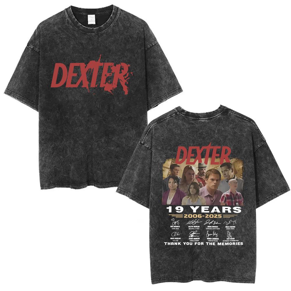 Washed Vintage TV Play Dexter Morgan Face Graphic Tshirt Men Women Casual Cotton Oversized T Shirt Male Classic Gothic Tshirts