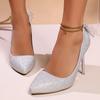 Fashion Silver Shine Super High Heels Wedding Shoes Women Pointed Toe Mesh Bowknot Decoration Nightclub Pumps Sexy Dress Party Sandals