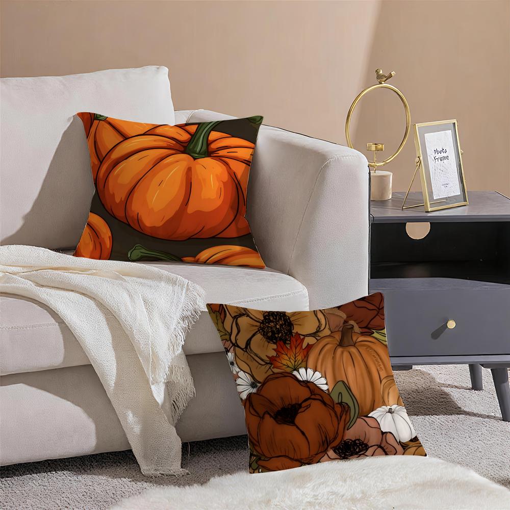 O-Orange Tone Pumpkins Cushion Cover Linen Pillow Case Soft Breathable Protective Couch Room Decoration