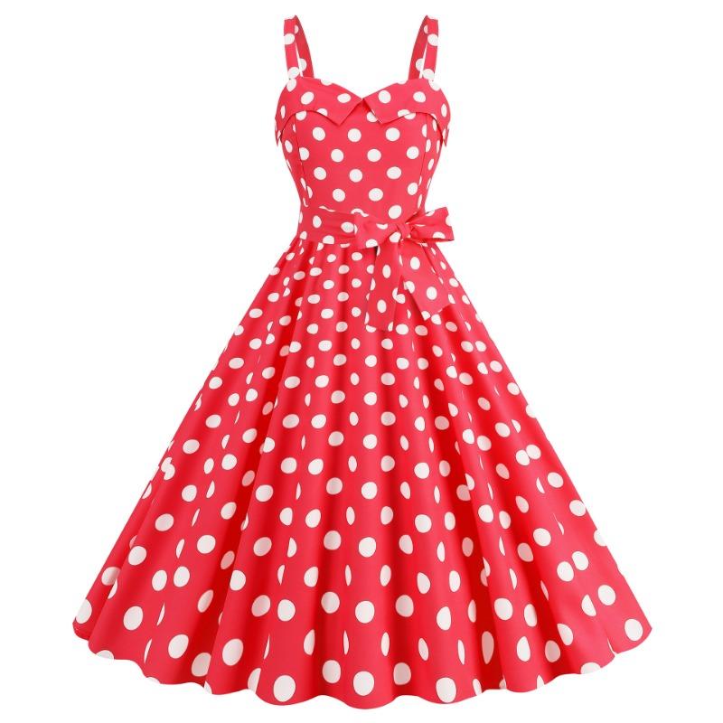 Sexy suspender chest wrap polka dot printed ruffle leaf edge A word big pendulum dress