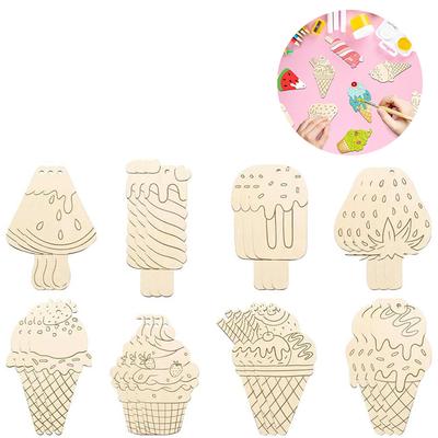40Pcs Wooden Ice Cream Cutouts Ornaments To Paint,Summer Decorations 8 Styles Diy Blank Unfinished Wood Cutouts Ornament