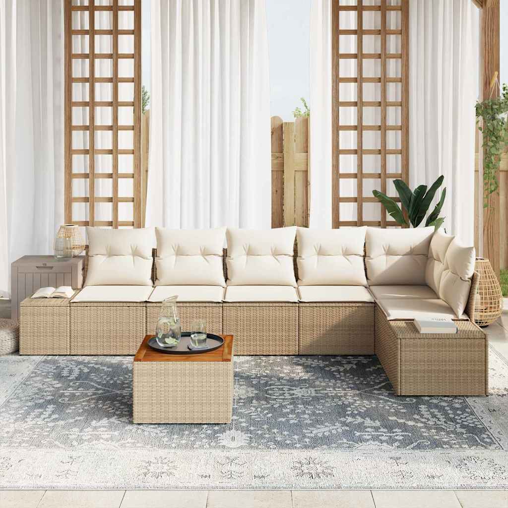 Garden Sofa Set with Storage 7 Pcs Beige and Cream Poly Rattan