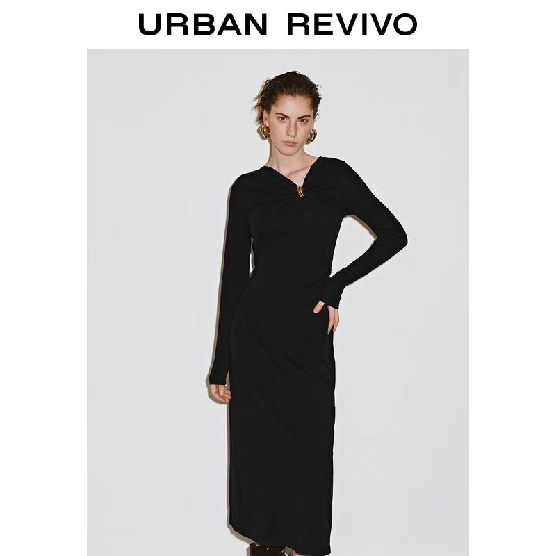 

UR 2025 Autumn Pleated Long-Sleeve Dress with Metal Buckle S