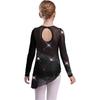 Girls Gymnastics Costume Long Sleeve Sheer Mesh Design Patchwork Sparkling Rhinestones Color Block Leotard