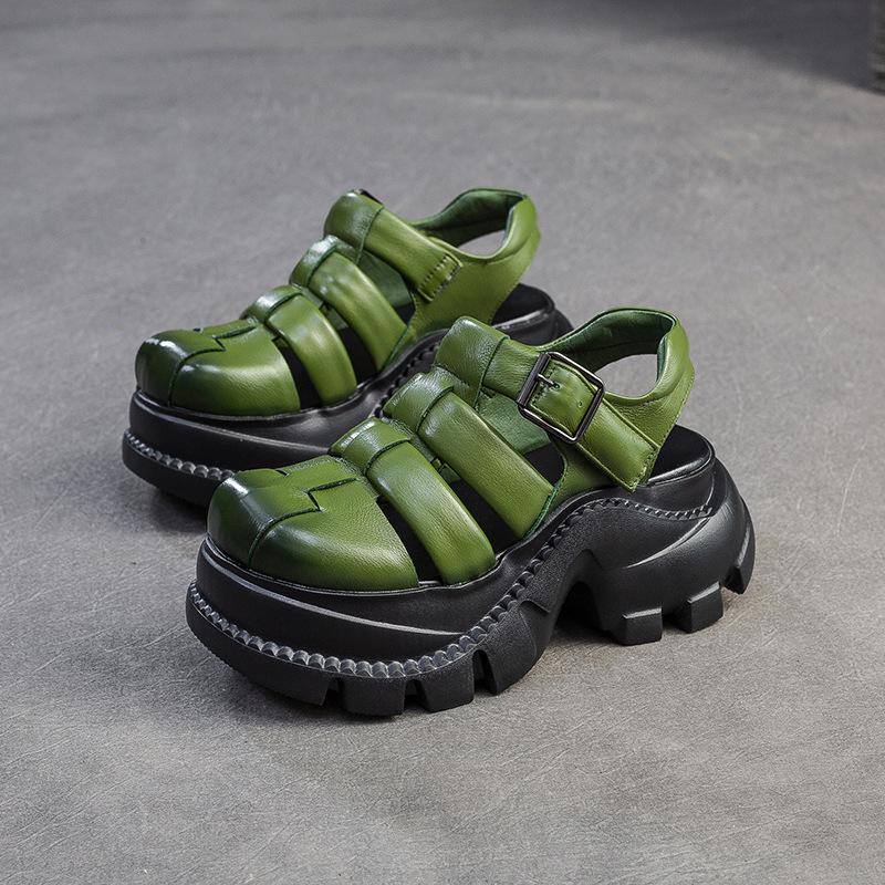 GKTINOO Round Toe Woven Breathable Hollow-out Thick Soled Sandals 2025 Summer New Casual Versatile Women's Platform Shoes