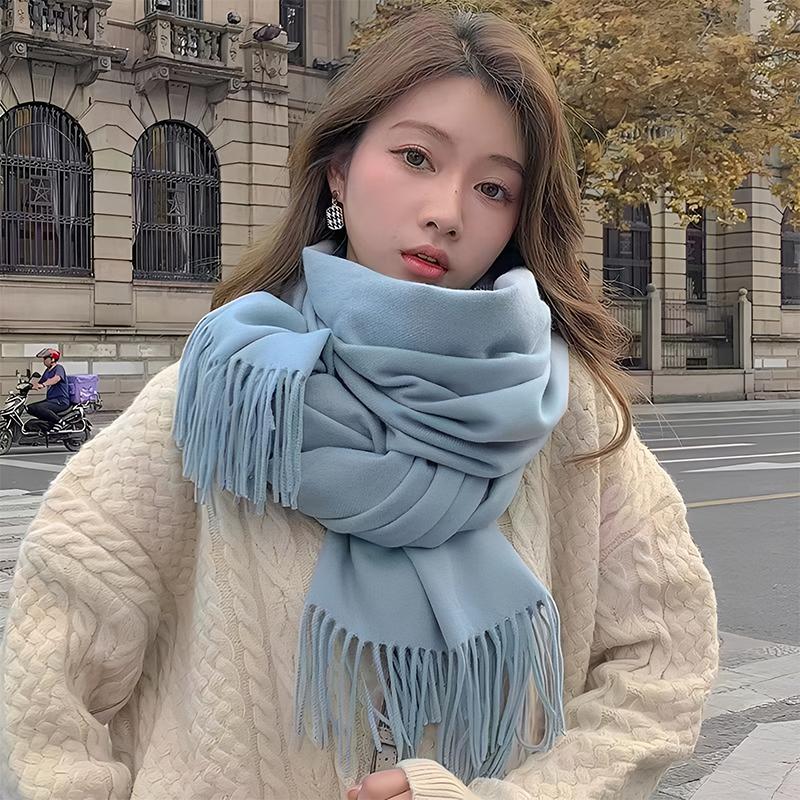 Autumn And Winter New Imitation Cashmere Scarf Solid Color Thickened Warm Fashion Versatile Tassel Shawl High-End