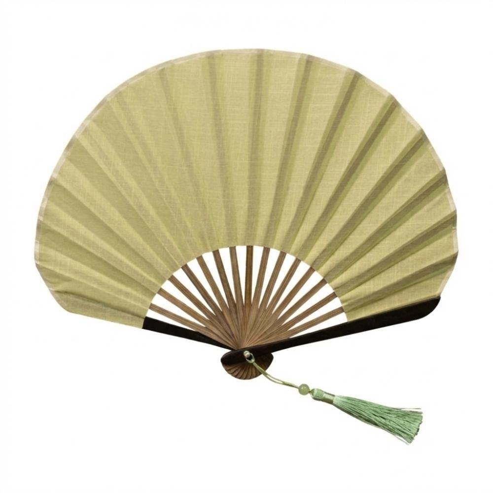 

Japanese Style Folding Hand Fan Cotton Linen Cloth Solid Color New Chinese Style Fan Bamboo Frame Portable Retro Mini Shell Fan жовтий