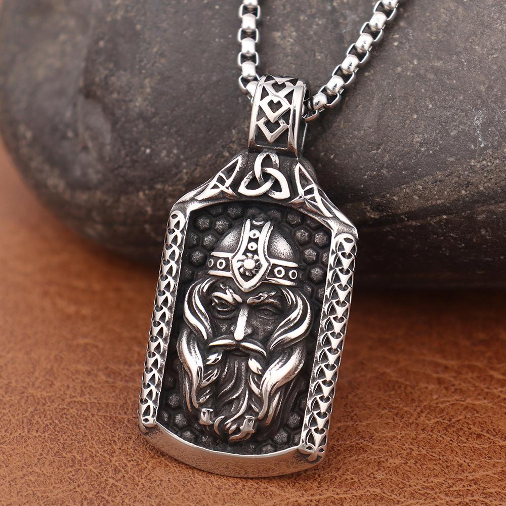 316L Steel Viking Rune Necklace for Men - Celtic Knot Warrior Pendant, Norse Retro Jewelry Gift Gothic Nordic Amulet Accessories