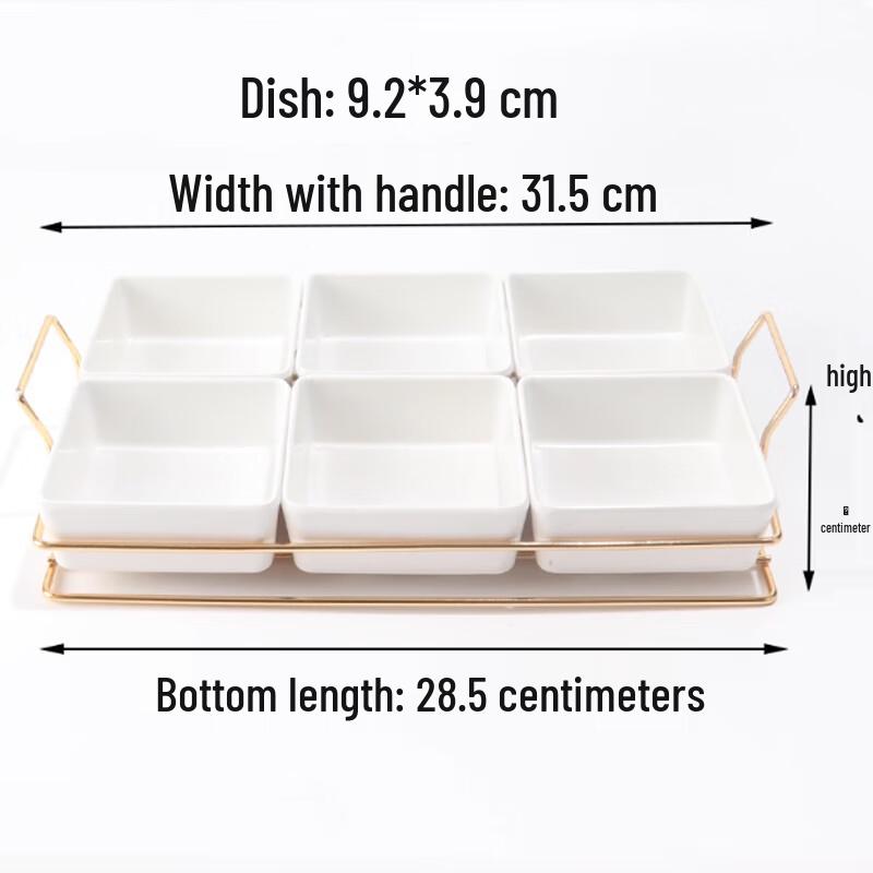 SPSR Melamine 6-Compartment Serving Set with Gold Stand (3-Pack)