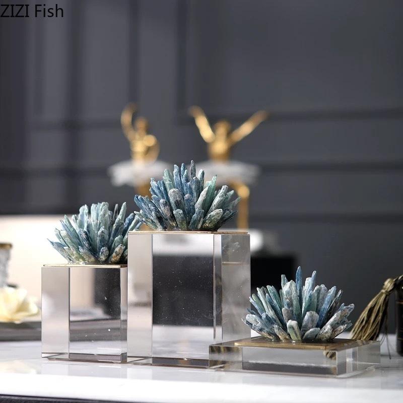 Agate Stone Transparent Crystal Crafts Sculpture Gold-plated Crystal Marble Ornaments Living Room Furnishings Desk Decoration