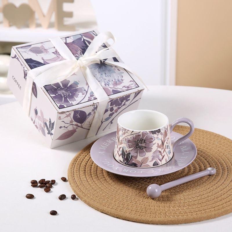 Light Luxury High-End Coffee Cup And Saucer Set, Gesang Flower Ceramic Cup, Niche Girls Gift, Afternoon Tea Flower Teacup