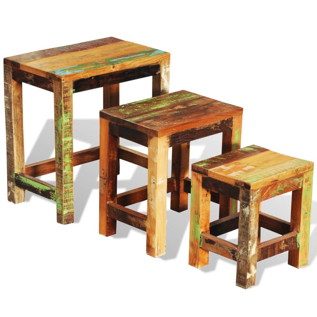 Vidaxl Set of 3 Nesting Tables, Solid Reclaimed Wood