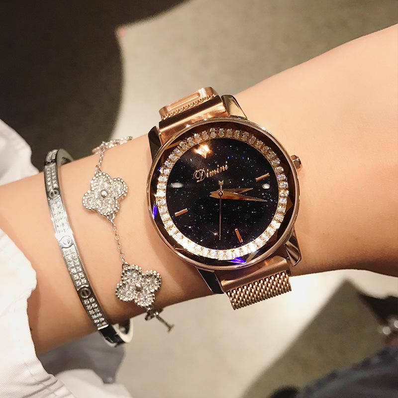Moda Nuovo Fibbia Magnetica Cinturino in Acciaio Orologio Strass Cielo Stellato Quadrante Orologio Impermeabile Orologio al Quarzo