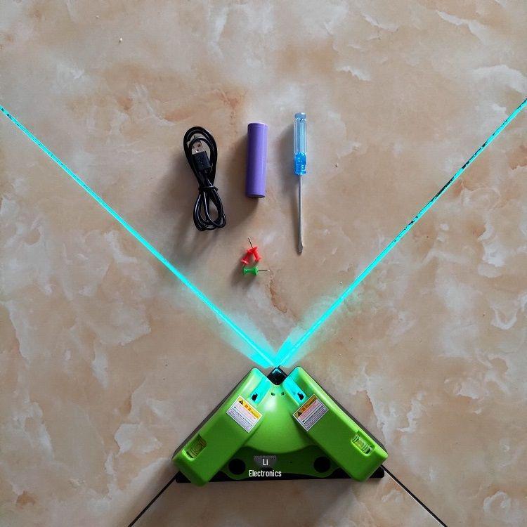 Vysoce přesný zelenomodrý laserový vodováha s jemnou čárou a značením pravého úhlu