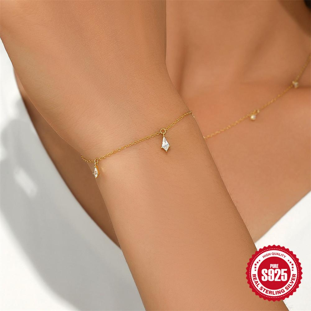 Stylish And Simple Style S925 Sterling Silver Kite Stone With Diamonds, Women Stacked With Versatile Bracelets