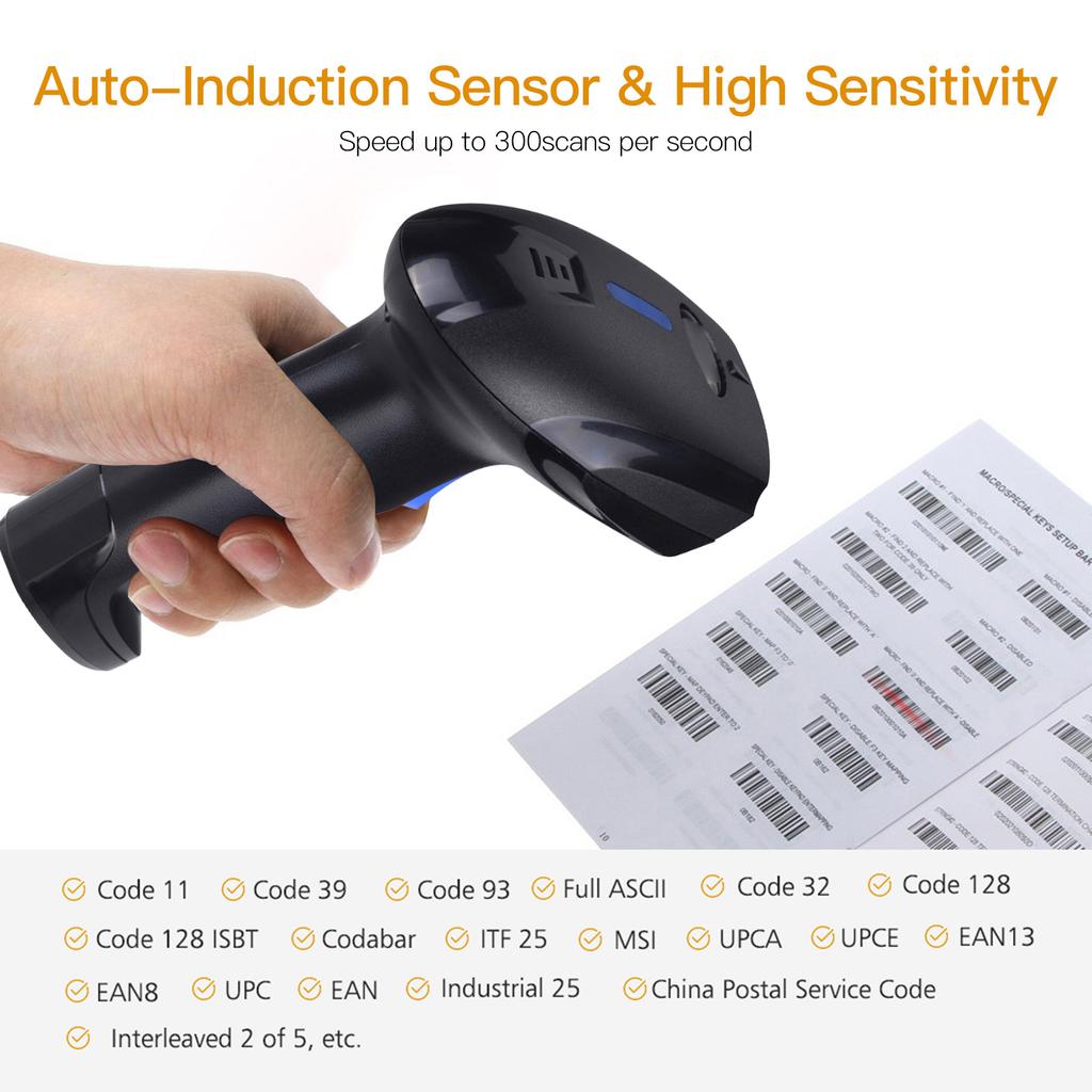 2 in 1 Wireless Wired Bar  Scanner Automatic Handheld Bar  Reader with Rechargeable Battery for Computer Laptop