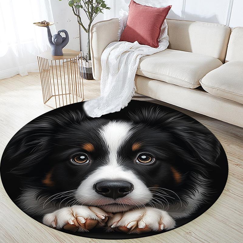 Adorable Puppy Round Area Rug,Carpet Rug for Living Room Bedroom Sofa Playroom Decor,Non-slip Floor Mat
