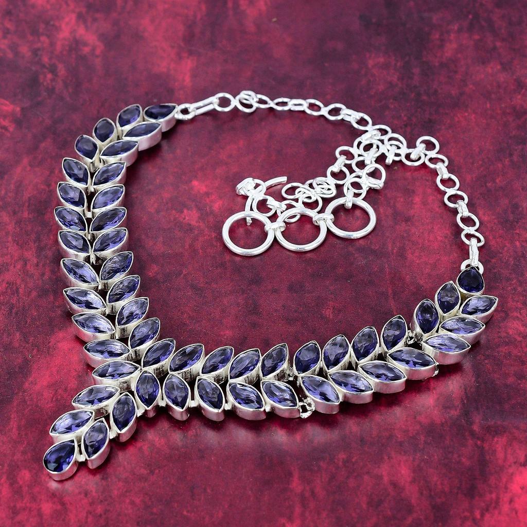 Iolite Handmade Gemstone Necklace, 925 Solid Sterling Silver Necklace Antique Jewelry, For Engagement Gift