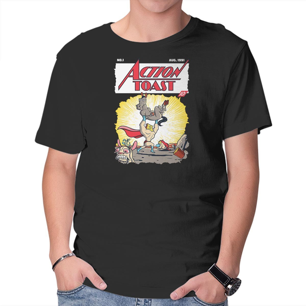 Unisex Crew Neck T-Shirt Action Toast Graphic Short Sleeve Casual Tee XXL