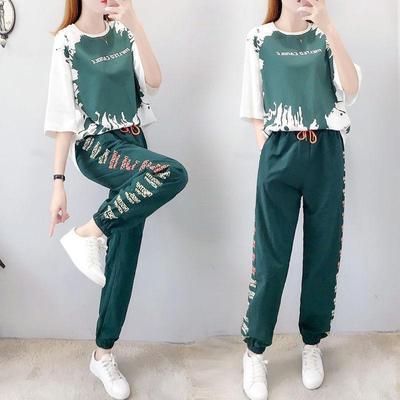 Traje holgado de verano para mujer, talla grande, para mujer, adelgazante, moda, informal, deportivo, traje de dos piezas