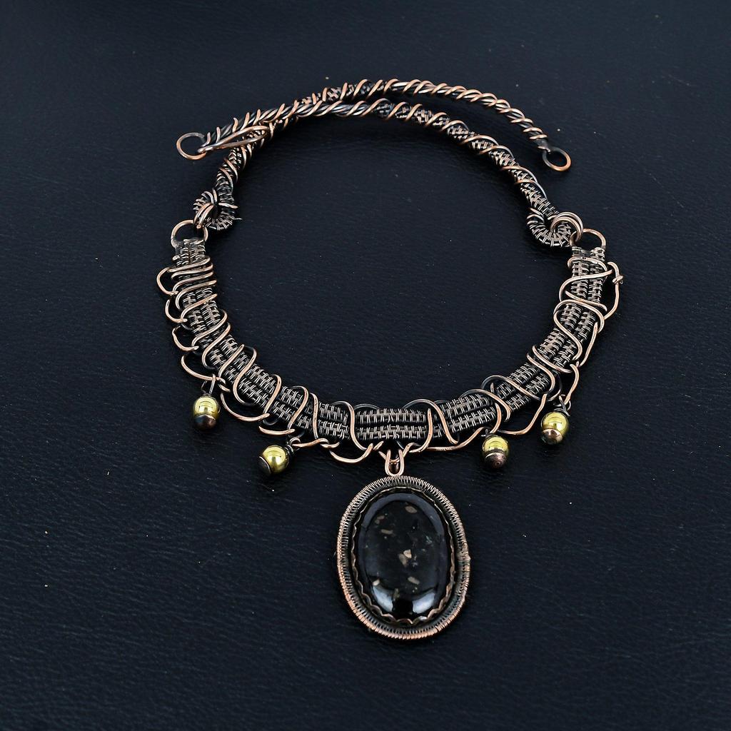Black Tourmaline Necklace Gemstone Jewelry, 999 Copper Wire Wrapped Necklace, Adjustable Handmade Chain Necklace Jewelry